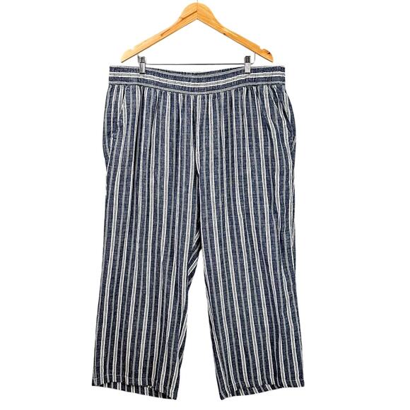 Old Navy Wide Leg Linen Pant Size 2x Stripe Blue White Pull On Coastal Lagenlook - Picture 1 of 11